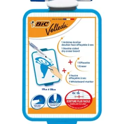 BIC - Ardoise Velleda blanche - 19 x 26 cm - double face grands carreaux (seyes) - cadre bleu