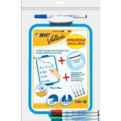 BIC - Ardoise Velleda blanche double face - 19 x 26 cm - 5 marqueurs fins + effacette