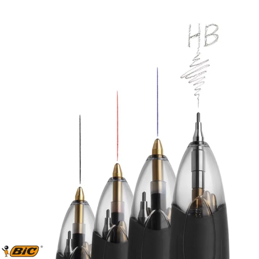 BIC 4 Couleurs - 12 Stylos à bille 4 couleurs - 3 couleurs et 1 porte-mines