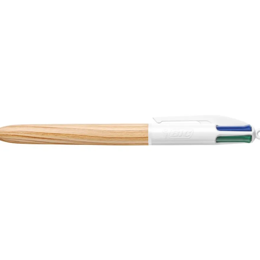 BIC 4 Couleurs Bois - Stylo à bille 4 couleurs effet bois - disponible dans différentes couleurs