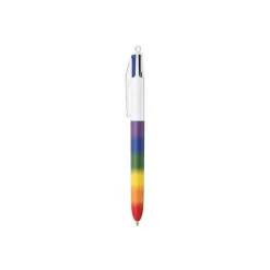 BIC 4 Couleurs -Corps effet Soft Touch, Décor arc en ciel couleurs vives -Stylos-Bille Pointe Moyenne (1,0 mm)