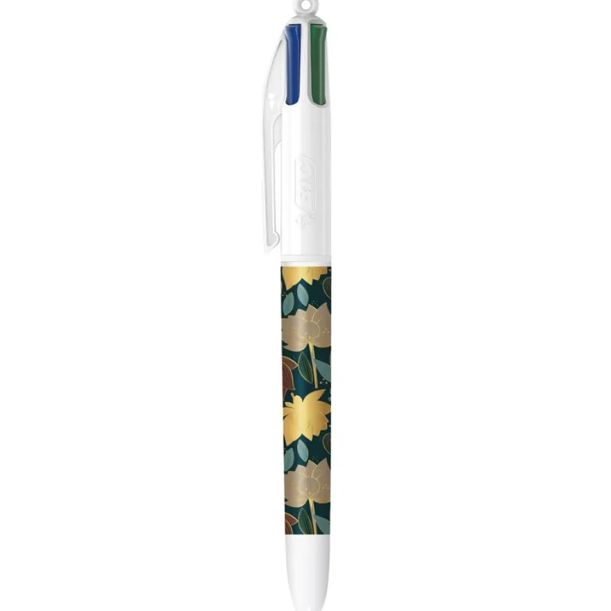 BIC 4 Couleurs Décors Flower Stylo-Bille Rétractable et Rechargeable Pointe Moyenne (1,0 mm)