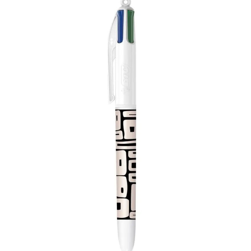 BIC 4 Couleurs Décors Square Stylo-Bille Rétractable et Rechargeable Pointe Moyenne (1,0 mm)