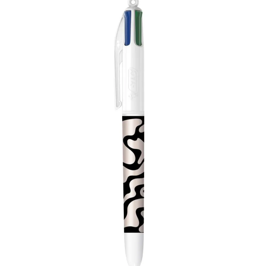 BIC 4 Couleurs Décors Waves Stylo-Bille Rétractable et Rechargeable Pointe Moyenne (1,0 mm)
