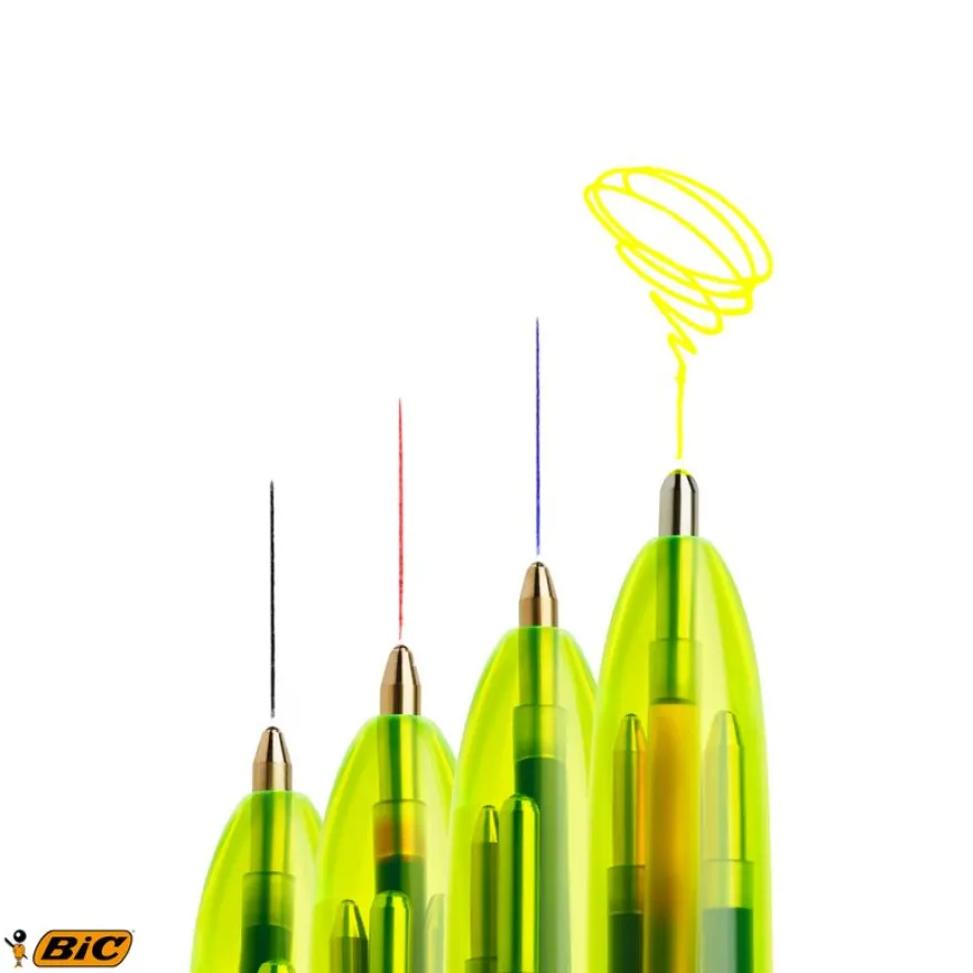 BIC 4 Couleurs Fluo - Stylo à bille 4 couleurs