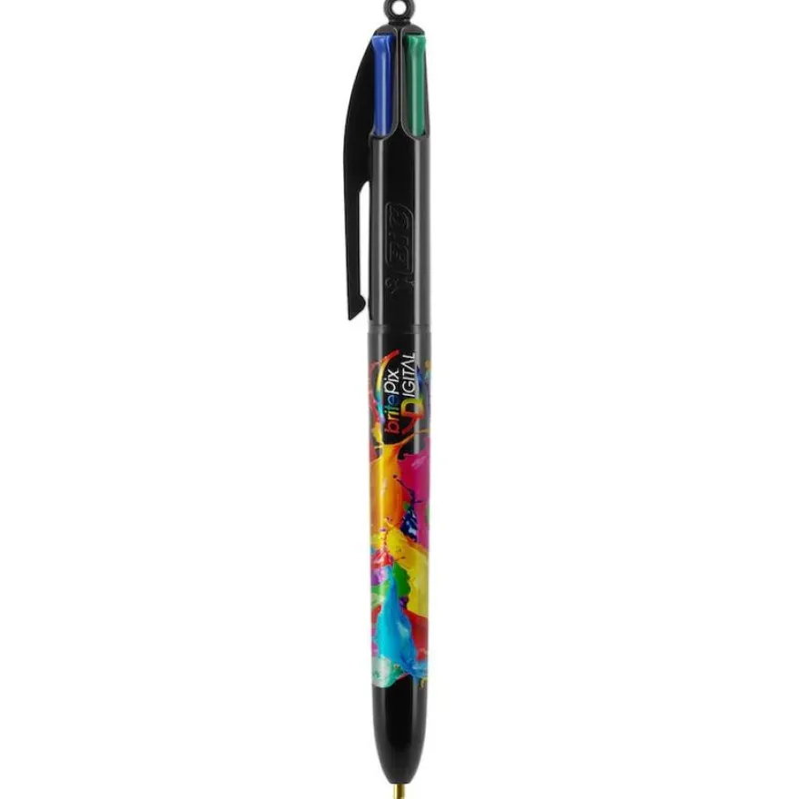 BIC 4 Couleurs Original - Stylo à bille 4 couleurs (rouge, bleu, vert, noir) - décors hydro noir