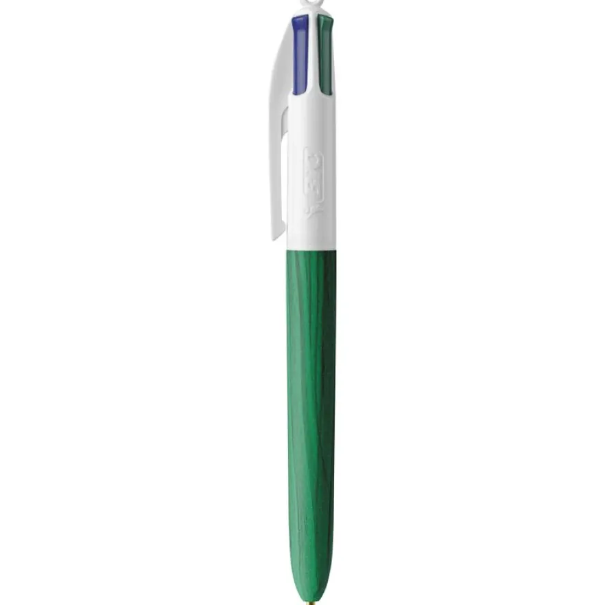 BIC 4 Couleurs WOOD - Stylo à bille 4 couleurs - corps vert