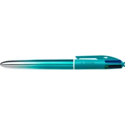 BIC 4 Couleurs Smooth Stylos-Bille Rétractables à Pointe Moyenne (1 mm) avec Corps bleu-vert dégradé - Couleurs d’Encre Assorties