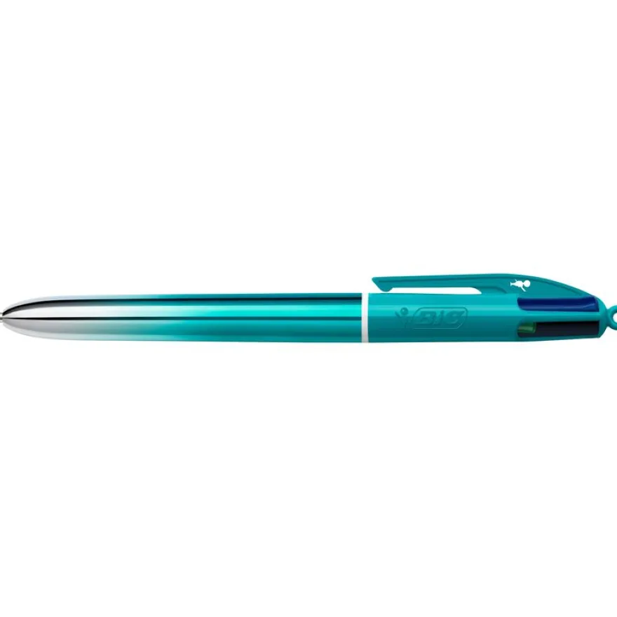 BIC 4 Couleurs Smooth Stylos-Bille Rétractables à Pointe Moyenne (1 mm) avec Corps bleu-vert dégradé - Couleurs d’Encre Assorties