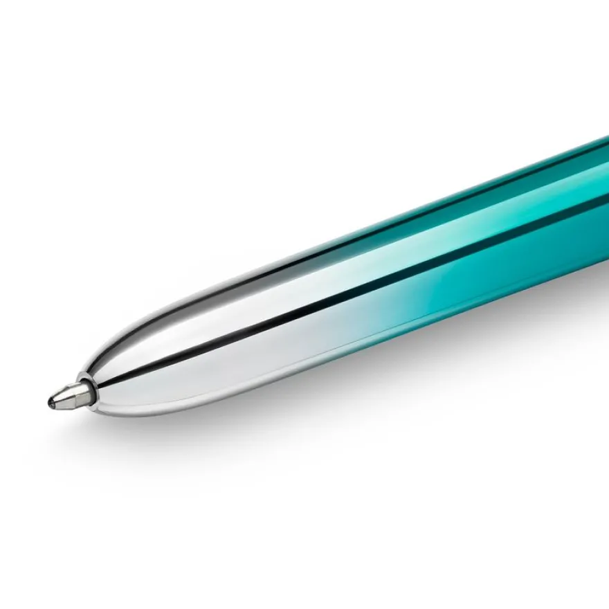 BIC 4 Couleurs Smooth Stylos-Bille Rétractables à Pointe Moyenne (1 mm) avec Corps bleu-vert dégradé - Couleurs d’Encre Assorties