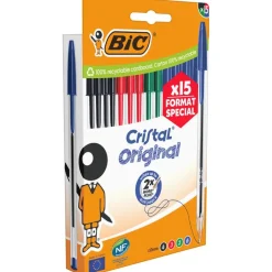 BIC Cristal Original Stylos-Bille Pointe Moyenne (1,0 mm) - Couleurs Assorties, Format spécial de 15