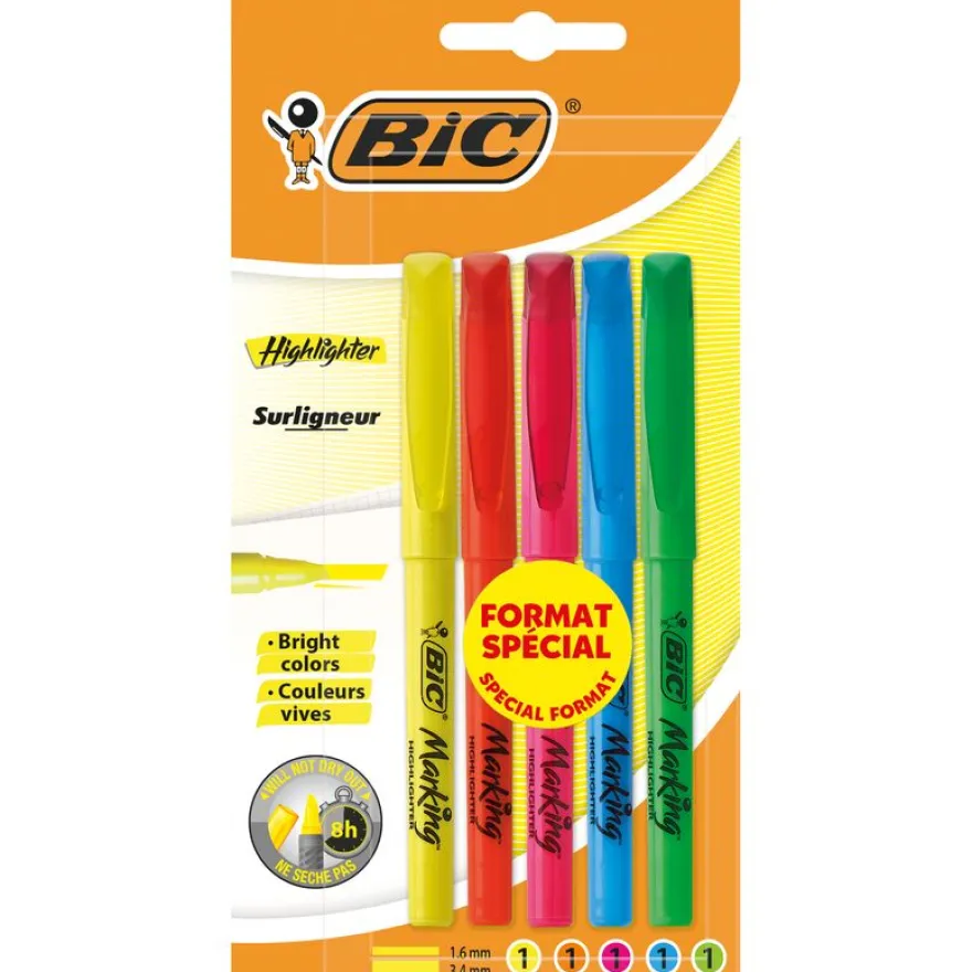 BIC Highlighter - Pack de 5 surligneurs - couleurs assorties