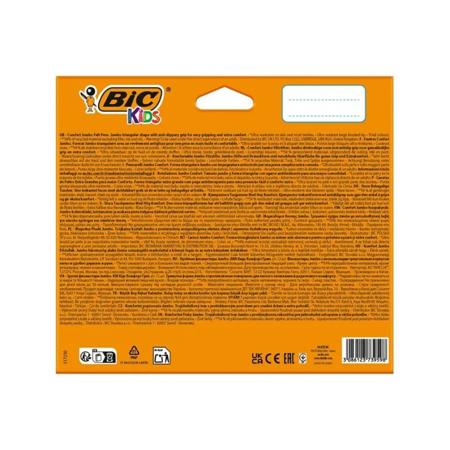 BIC KiDS - Marqueur - couleurs assorties - encre à l'eau - jumbo (pack de 12)