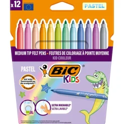BIC Kids Couleur - 12 Feutres de coloriage à pointe moyenne - Couleurs Pastel Assorties