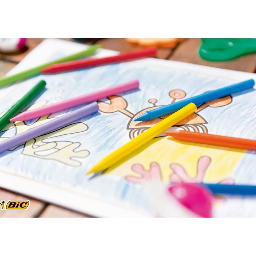 BIC Kids Plastidecor - 12 Craies de coloriage à la cire - couleurs vives