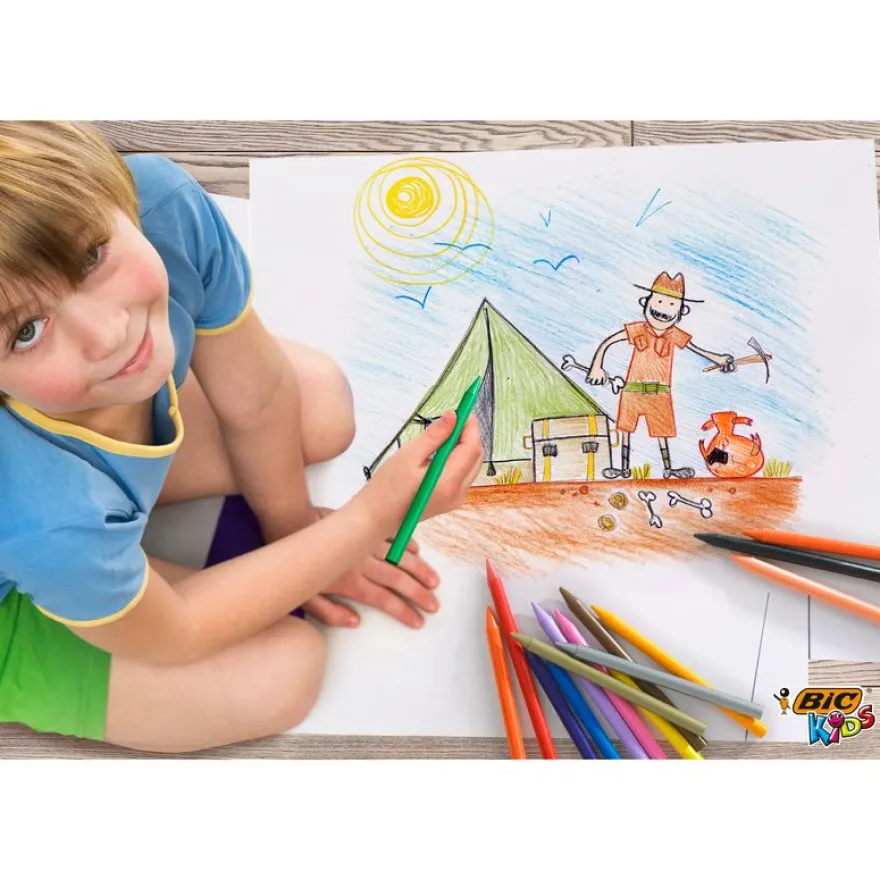 BIC Kids Plastidecor - 12 Craies de coloriage à la cire - couleurs vives