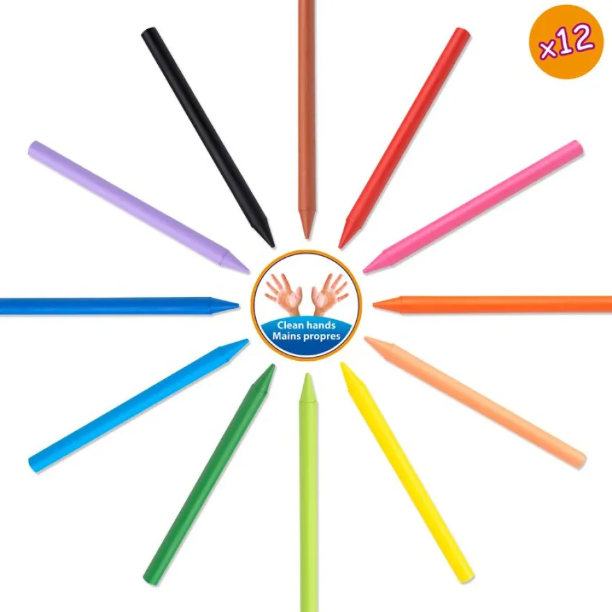 BIC Kids Plastidecor - 12 Craies de coloriage à la cire - couleurs vives