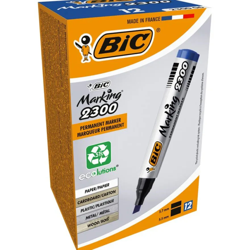BIC MARKING 2300 - Pack de 12 marqueurs permanents - pointe biseau - bleu