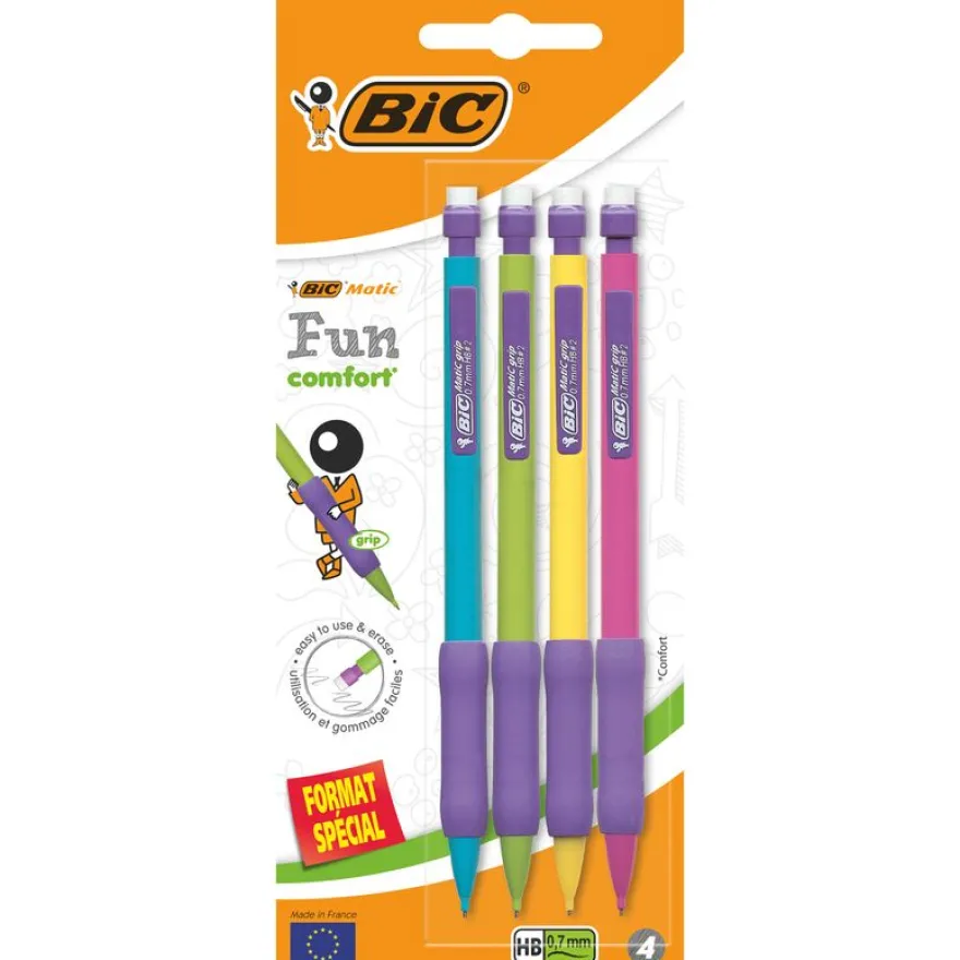 BIC Matic Fun - Pack de 4 porte mines - HB - 0,7 mm - couleurs assorties