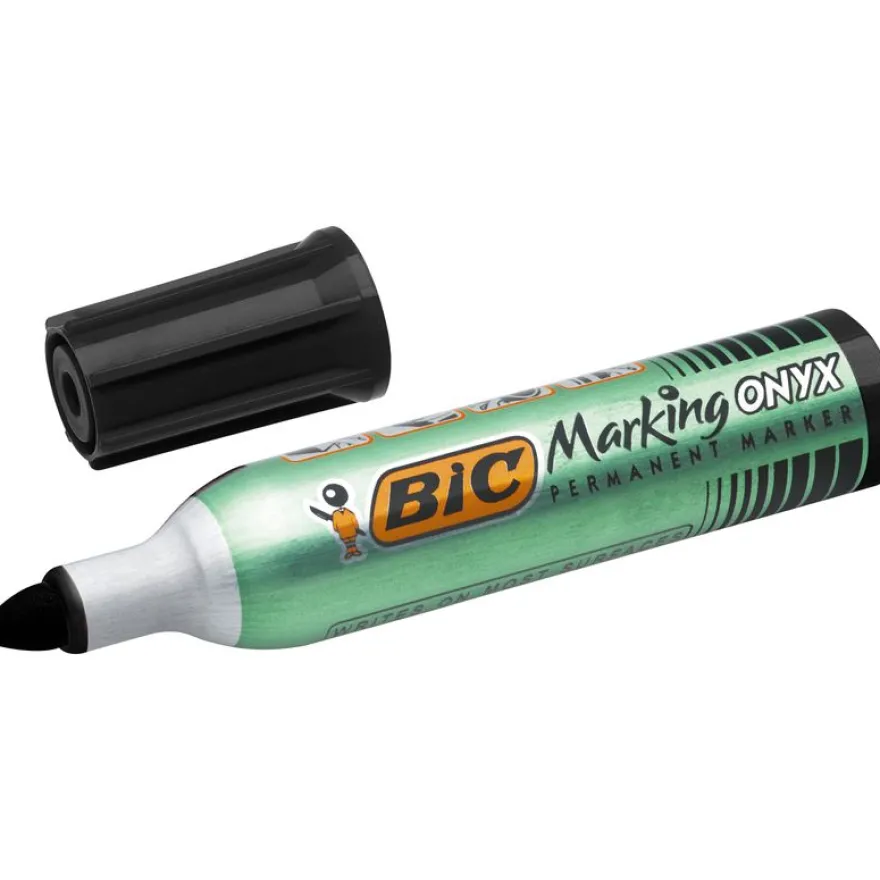 BIC ONYX 1482 - Pack de 12 marqueurs permanents - pointe ogive - noir
