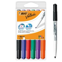 BIC VELLEDA 1741 - Pack de 6 marqueurs effaçables - pointe ogive - couleurs assorties