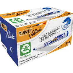 BIC VELLEDA 1701 - Pack de 12 marqueurs effaçables - pointe ogive - bleu