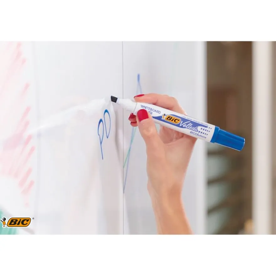 BIC VELLEDA 1751 - Pack de 4 marqueurs effaçables - pointe biseau - couleurs assorties