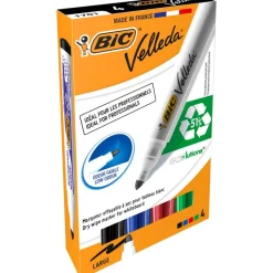 BIC VELLEDA 1701 - Pack de 4 marqueurs effaçables - pointe ogive - couleurs assorties