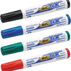 BIC VELLEDA 1701 - Pack de 4 marqueurs effaçables - pointe ogive - couleurs assorties