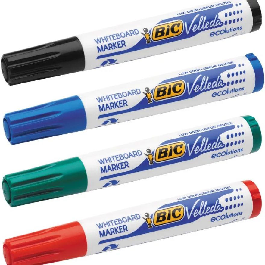 BIC VELLEDA 1701 - Pack de 4 marqueurs effaçables - pointe ogive - couleurs assorties