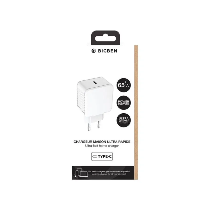 BigBen - Adaptateur alimentation - CA / USB-C - GaN - 65 Watt - blanc