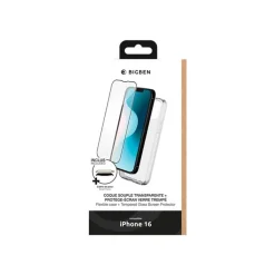 BIGBEN Connected - Coque de protection avec verre trempé pour Apple iPhone 16 - transparent