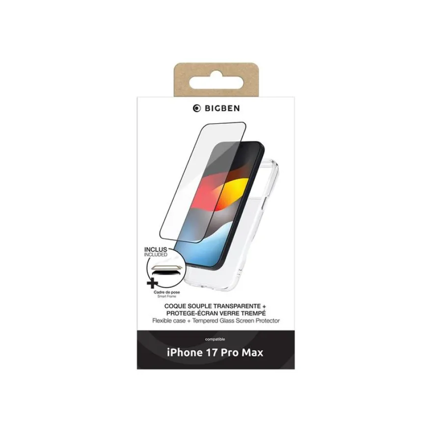 BIGBEN Connected - 2 en 1 - coque de protection avec verre trempé 2,5D pour iPhone 17 Pro Max - transparent