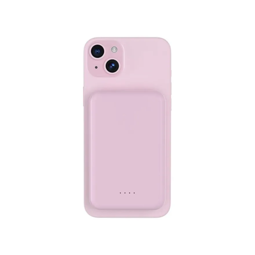BIGBEN Connected - Banque d'alimentation - magnetic MagSafe wireless, Qi - 5000 mAh - 10 Watt - 2 connecteurs de sortie (USB, 24 pin USB-C) - rose