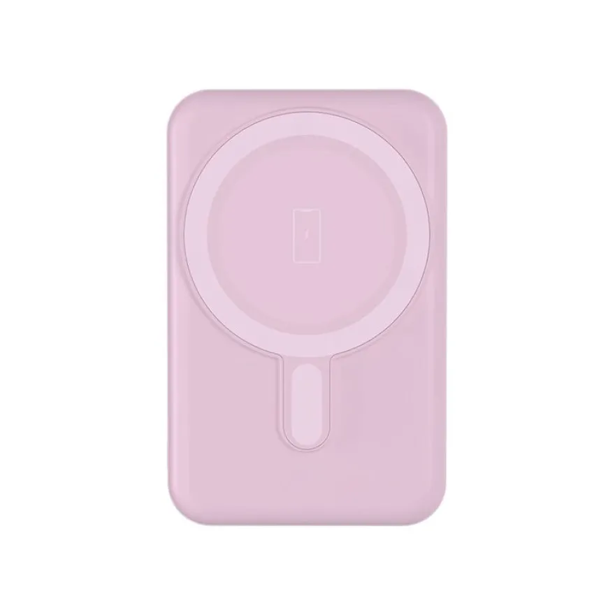 BIGBEN Connected - Banque d'alimentation - magnetic MagSafe wireless, Qi - 5000 mAh - 10 Watt - 2 connecteurs de sortie (USB, 24 pin USB-C) - rose