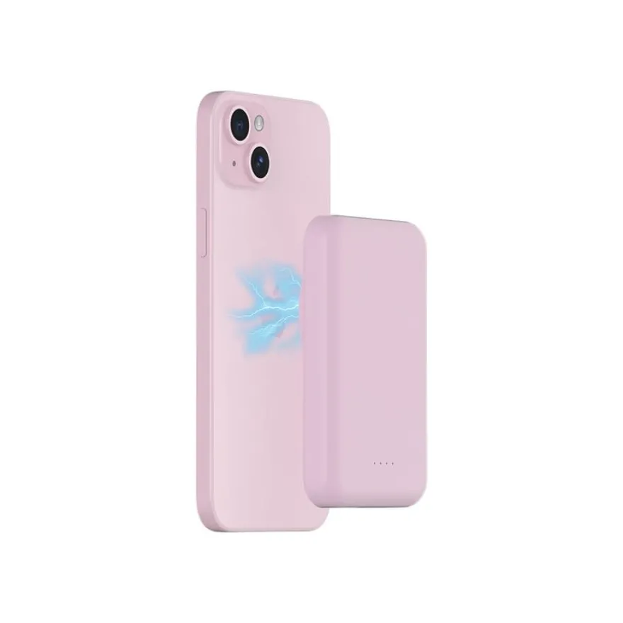 BIGBEN Connected - Banque d'alimentation - magnetic MagSafe wireless, Qi - 5000 mAh - 10 Watt - 2 connecteurs de sortie (USB, 24 pin USB-C) - rose