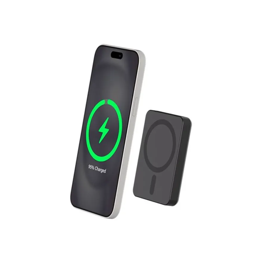 BIGBEN Connected - Banque d'alimentation - magnetic MagSafe wireless, Qi - 5000 mAh - 15 Watt (24 pin USB-C) - noir métal