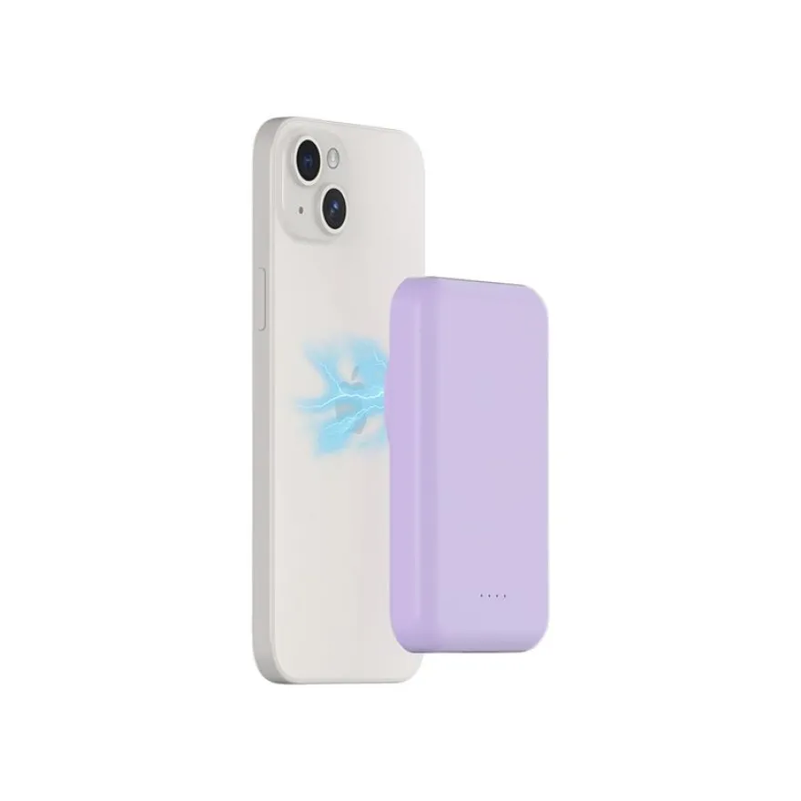 BIGBEN Connected - Banque d'alimentation - magnetic MagSafe wireless, Qi - 5000 mAh - 10 Watt - 2 connecteurs de sortie (USB, 24 pin USB-C) - violet