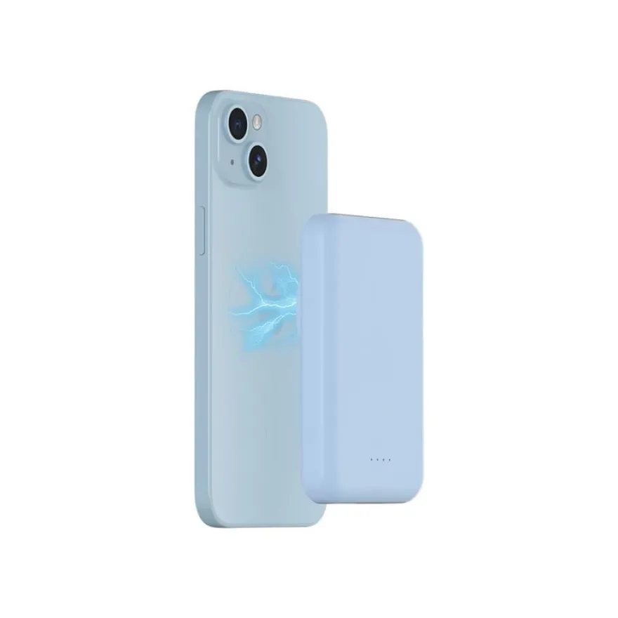 BIGBEN Connected - Banque d'alimentation - magnetic MagSafe wireless, Qi - 5000 mAh - 10 Watt - 2 connecteurs de sortie (USB, 24 pin USB-C) - bleu