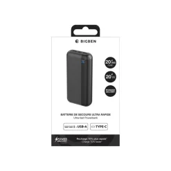BIGBEN Connected - Banque d'alimentation - ultra-fast - 20000 mAh - 20 Wh - 2.4 A - PD, Quick Charge - 3 connecteurs de sortie (USB, 24 pin USB-C) - noir