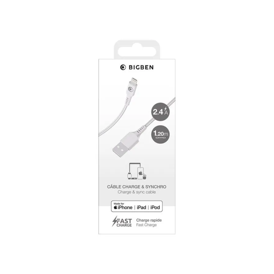 BIGBEN Connected - Câble Lightning - USB mâle pour Lightning mâle - 1.2 m - blanc