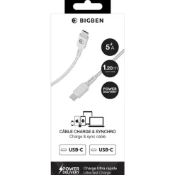 Bigben Connected - Câble USB-C vers USB-C - Tissé - 1,2m - Blanc