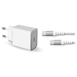 BIGBEN Connected - Force Power Lite - Chargeur secteur pour smartphone - 25W Power Delivry + Cable Renforcé USB C/USB C - Blanc - Garanti à vie