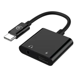 BIGBEN Connected - USB-C vers jack de casque / adaptateur de charge - 24 pin USB-C mâle pour 24 pin USB-C, jack mini femelle - 12 cm - noir - alimentation USB-C (60 W)