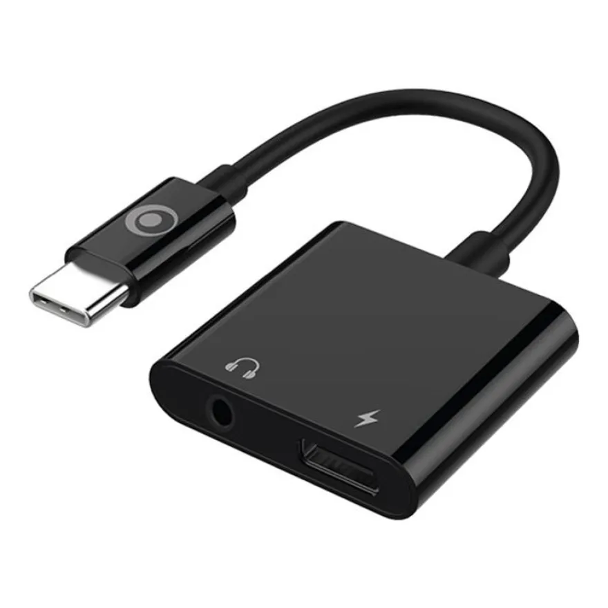 BIGBEN Connected - USB-C vers jack de casque / adaptateur de charge - 24 pin USB-C mâle pour 24 pin USB-C, jack mini femelle - 12 cm - noir - alimentation USB-C (60 W)