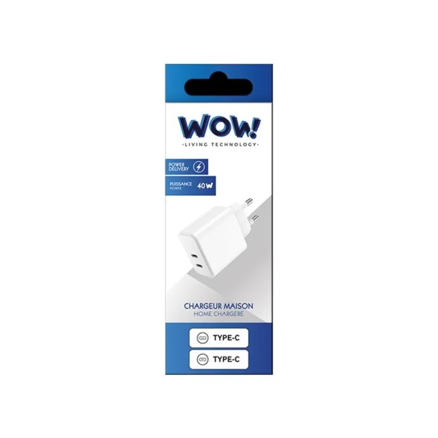BIGBEN Connected WOW - Chargeur secteur - 40 Watt - 2 connecteurs de sortie USB-C - blanc