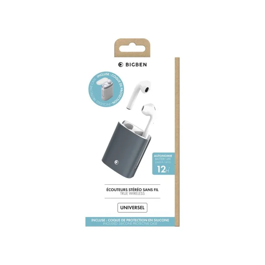 BigBen Metal Buds - Kit main libre - écouteur sans fil bluetooth - boitier noir