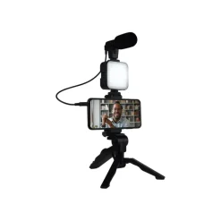 Bigben Vlogging kit live stream - kit d'accessoires contenant un trépied, une Led flash, un micro et un support smartphone