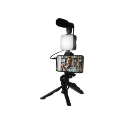 Bigben Vlogging kit live stream - kit d'accessoires contenant un trépied, une Led flash, un micro et un support smartphone