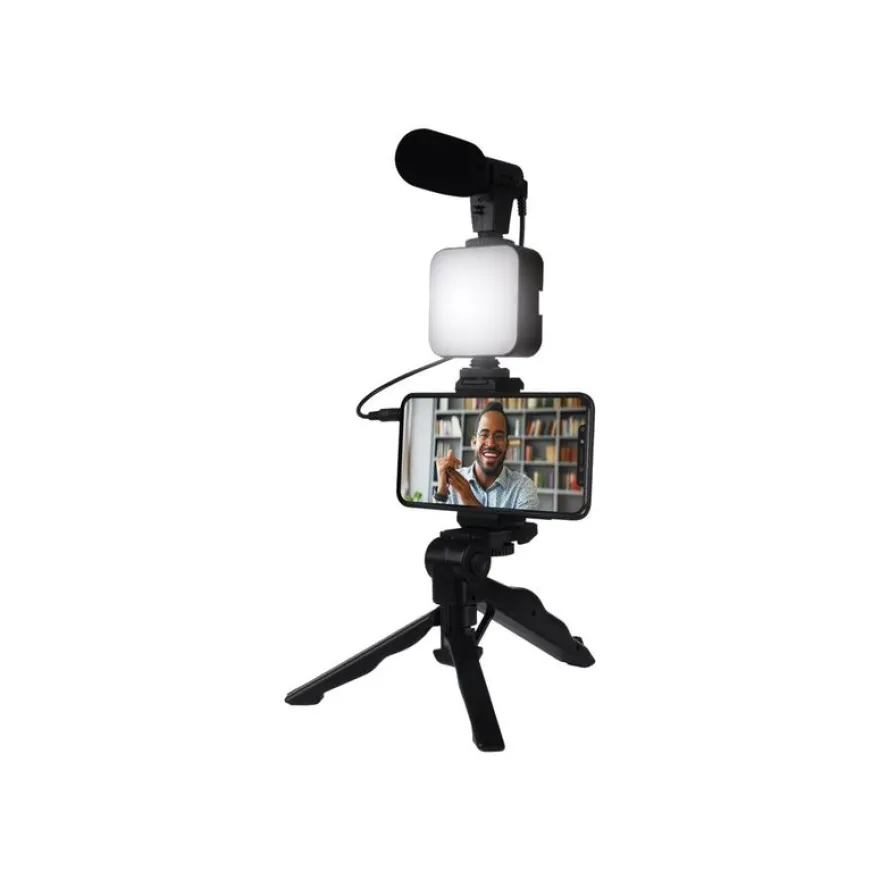 Bigben Vlogging kit live stream - kit d'accessoires contenant un trépied, une Led flash, un micro et un support smartphone